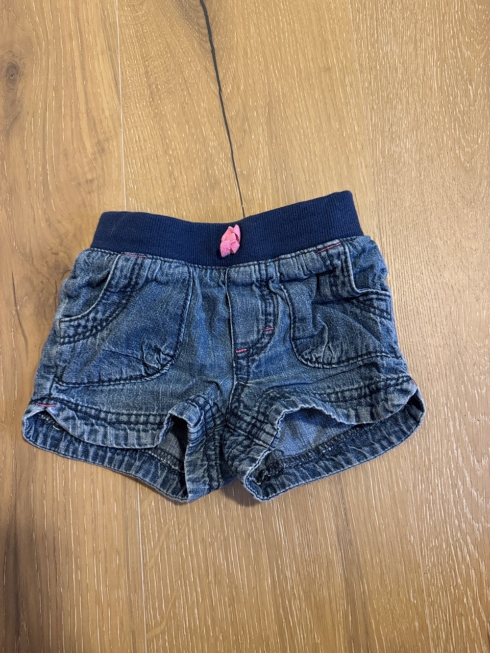 Cherokee Denim-Look Navy Waist Shorts with Pink Bow